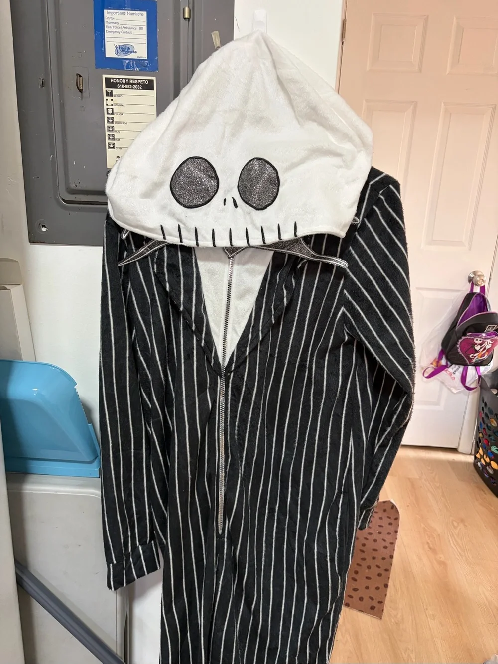 Kids Jack Skellington Pinstripe one piece pajama Hoodie